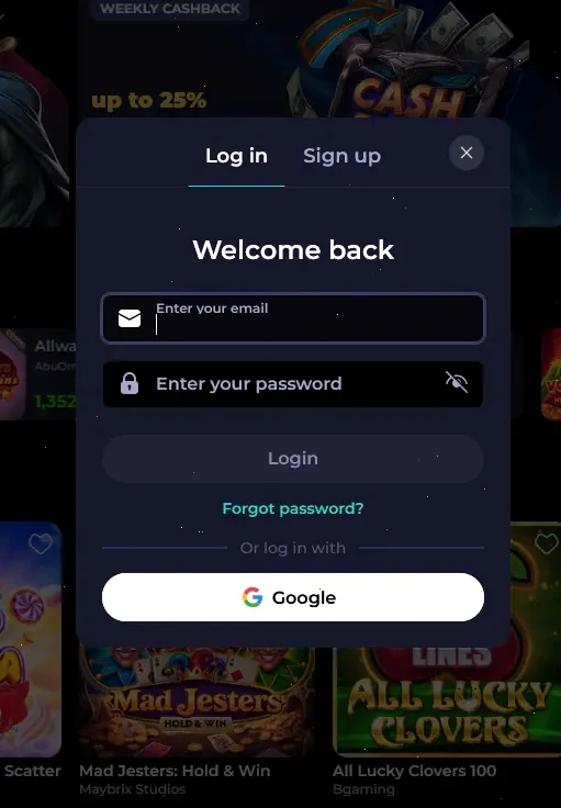 Highflybet login screen for Australian casino account access